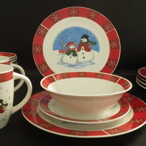 Dining Snowman Dinnerware Set Christmas Dish Set S6 4 Mugs Novelty